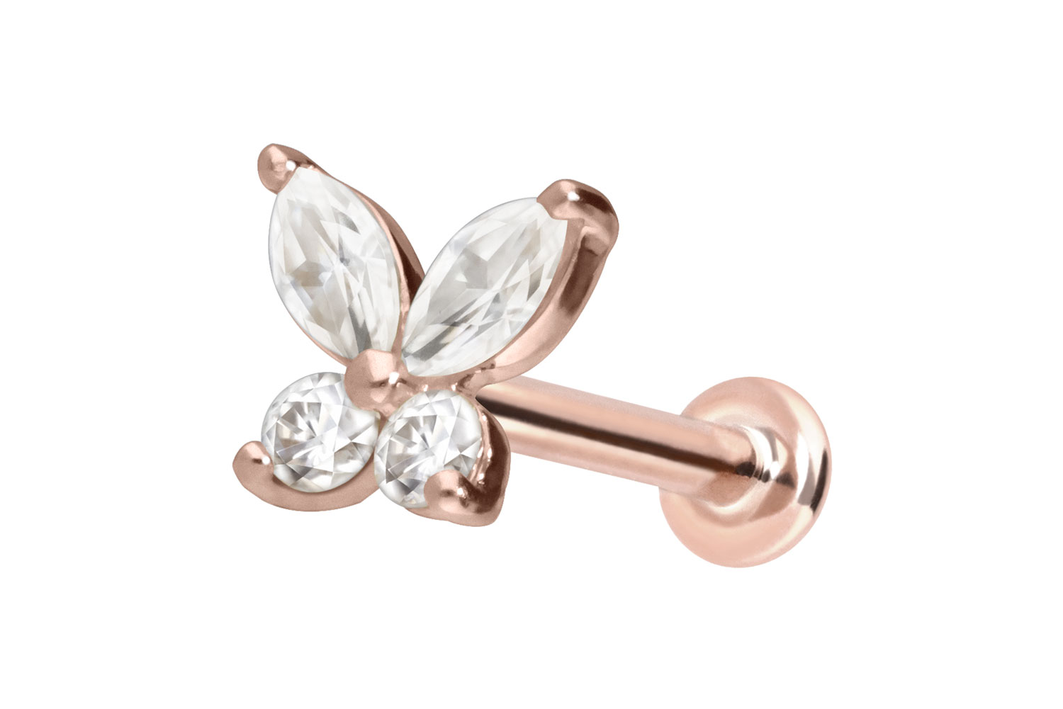 14 Karat Gold Labret Piercing mit Innengewinde MOISSANIT-SCHMETTERLING